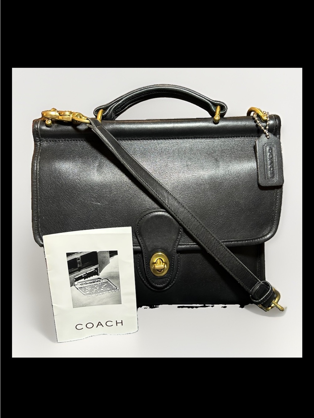 Coach Willis Top Handle/Crossbody Bag 9927 Black Leather,Brass Trim Vintage 1996